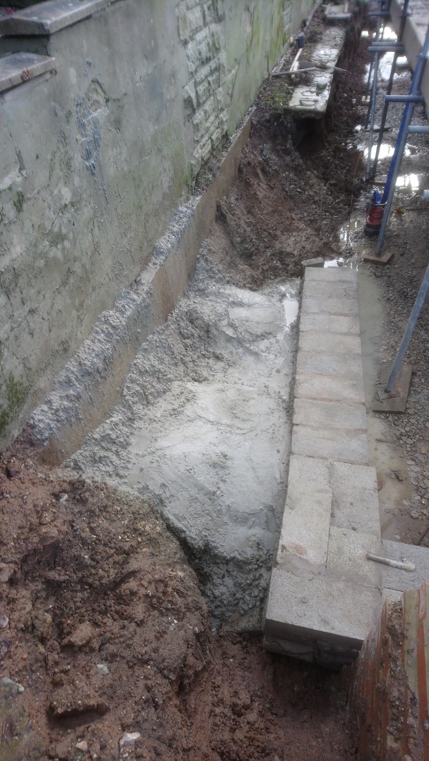 Fill by foundations with concrete